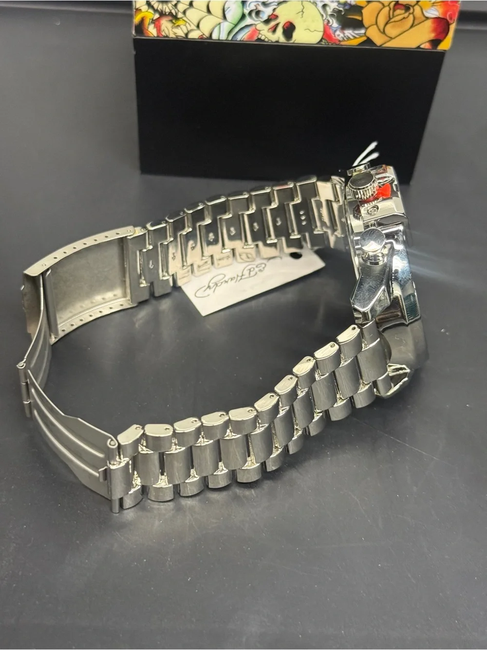 Ed Hardy Silver Watch with Blue Dial in Branded Box
